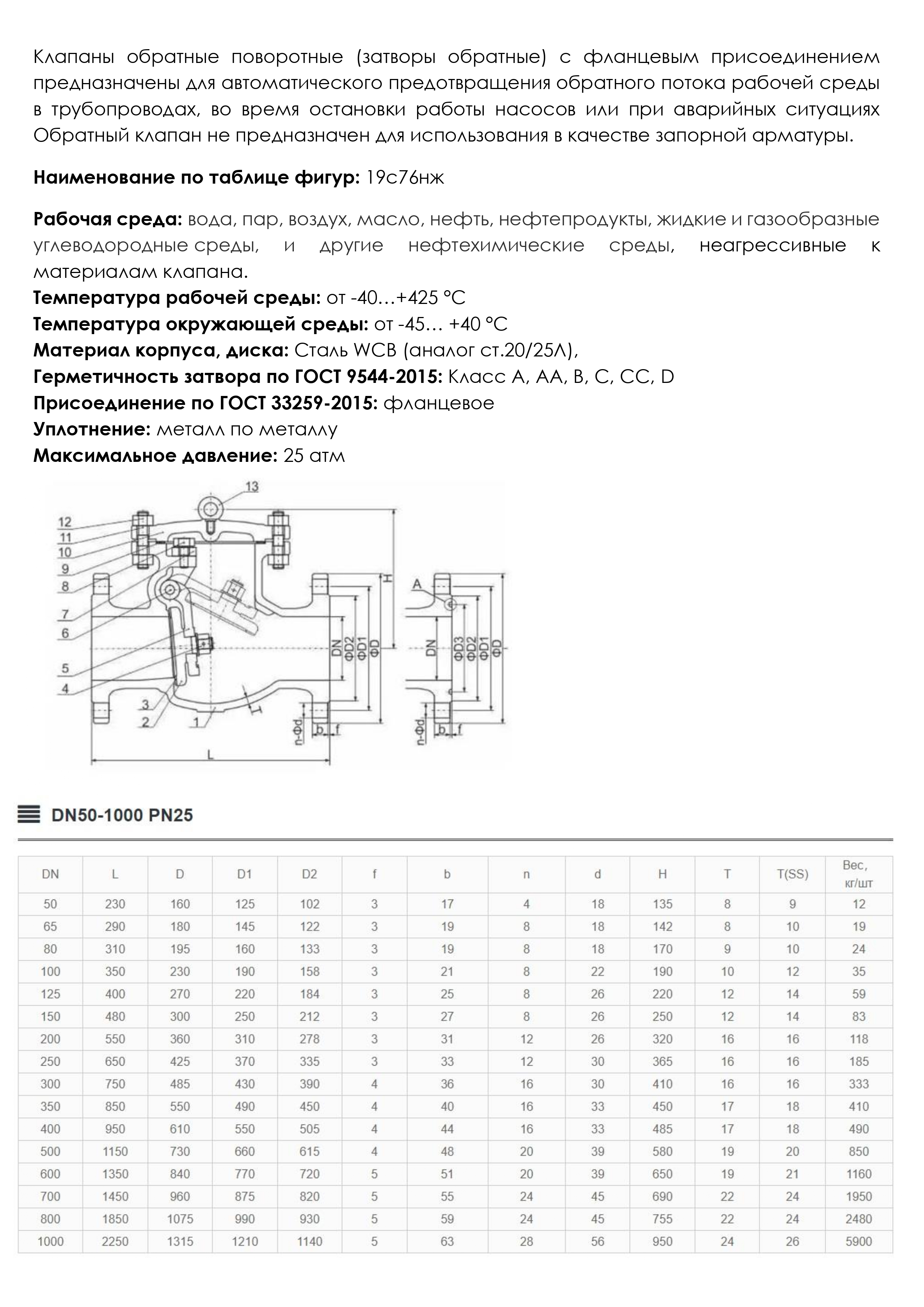 Клапан обратный поворотный РУ25